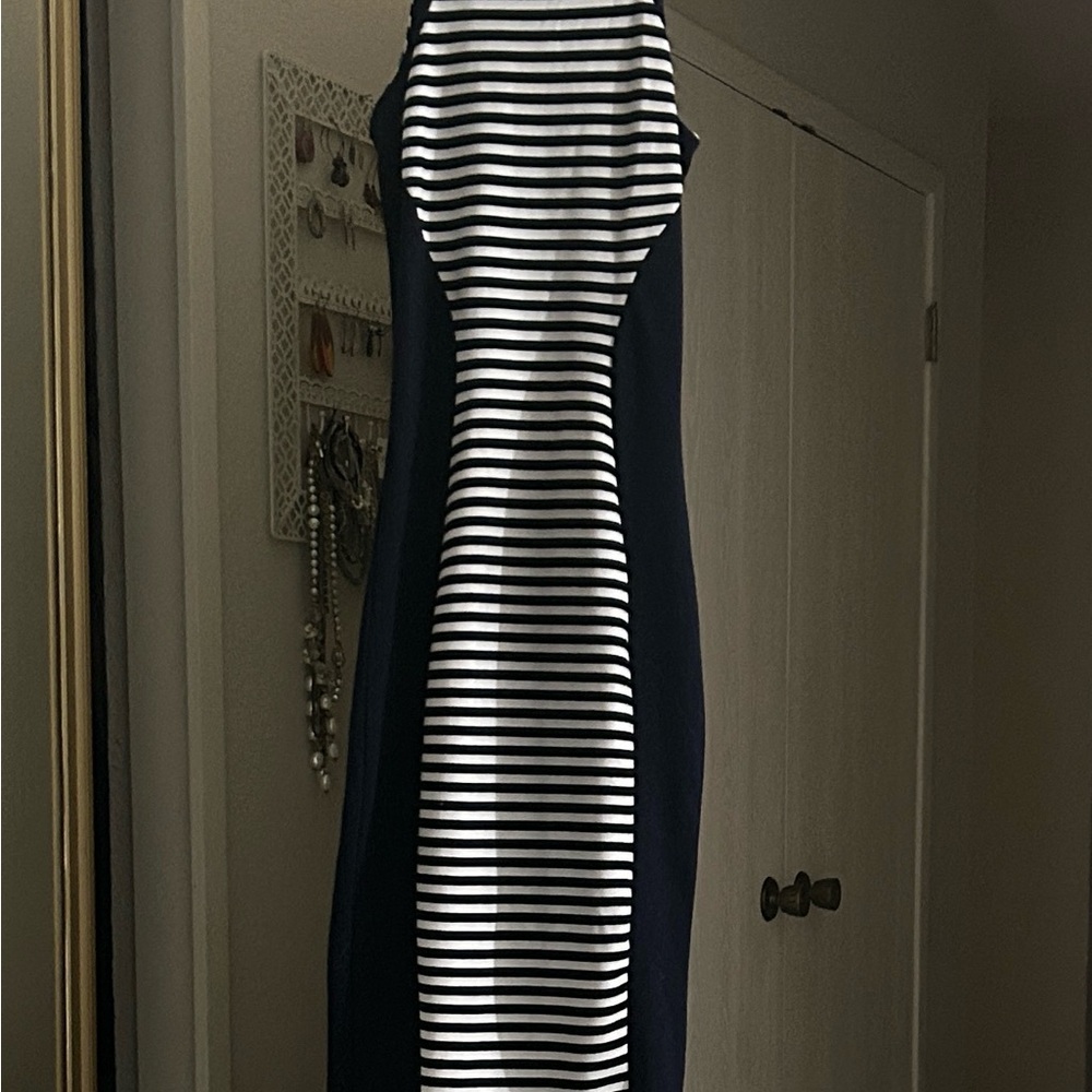 Poof Couture Black and White Striped Midi Dress